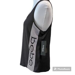 Bebe logo black white Racerback tank top NWT size small